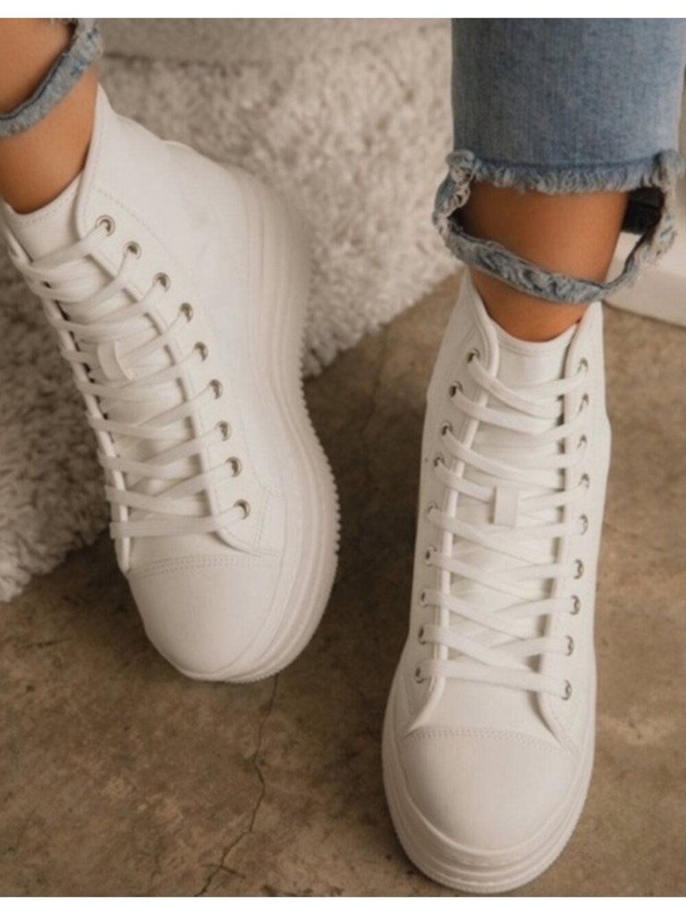 NIB Chunky White Vegan Leather Platform High Top Sneakers 10| 90s Streetwear Y2K